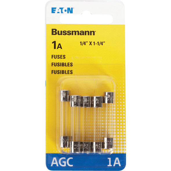 Bussmann 1A 250V AGC Glass Tube Automotive Fuse (5-Pack)