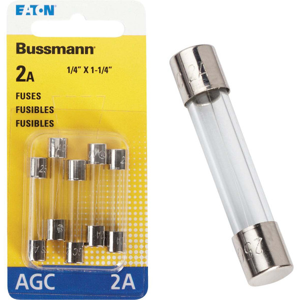 Bussmann 2A 250V AGC Glass Tube Automotive Fuse (5-Pack) BP/AGC-2-RP