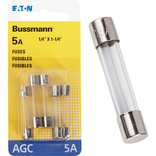 Bussmann 5A 250V AGC Glass Tube Automotive Fuse (5-Pack) BP/AGC-5-RP