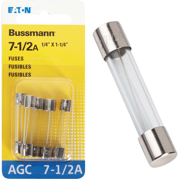 Bussmann 7-1/2A 250V AGC Glass Tube Automotive Fuse (5-Pack) BP/AGC-7-1/2-RP