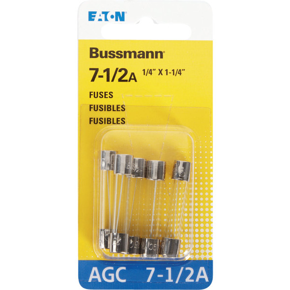 Bussmann 7-1/2A 250V AGC Glass Tube Automotive Fuse (5-Pack)