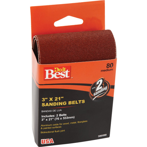 Do it Best 3 In. x 21 In. 80 Grit Heavy-Duty Sanding Belt (2-Pack) BELT3X211PK80