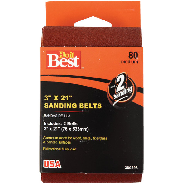 Do it Best 3 In. x 21 In. 80 Grit Heavy-Duty Sanding Belt (2-Pack) Do it Best 3 In. x 21 In. 80 Grit Heavy-Duty Sanding Belt (2-Pack)