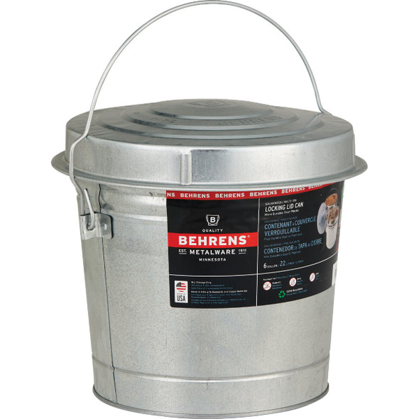 Behrens 6 Gal. Galvanized Locking Lid Trash Can with Lid 6106