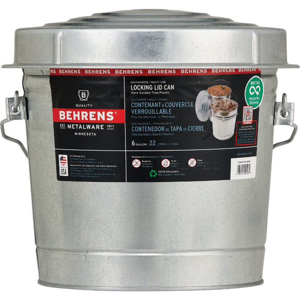 Behrens 6 Gal. Galvanized Locking Lid Trash Can with Lid