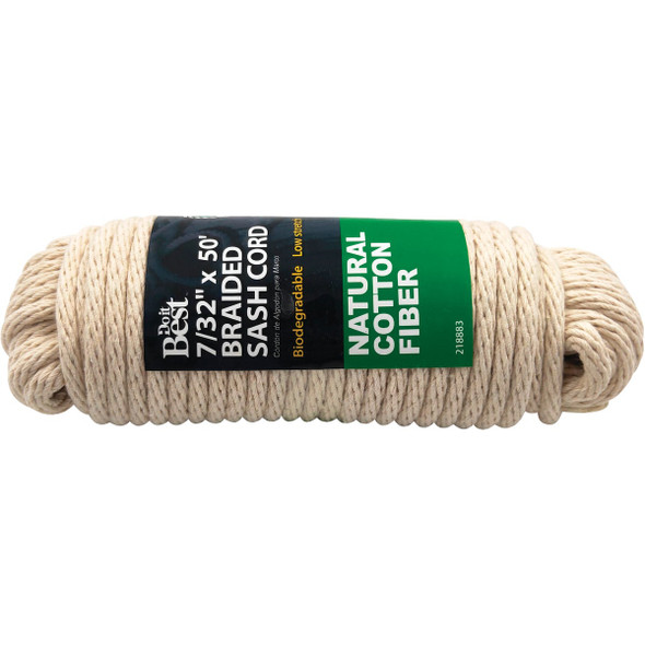 Do it Best 7/32 In. x 50 Ft. White Solid Braided Cotton Sash Cord 218883