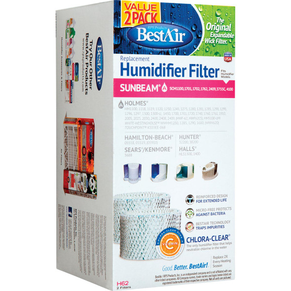 BestAir Table Top Humidifier Wick Filter (2-Pack) H62-2PK-PDQ-2