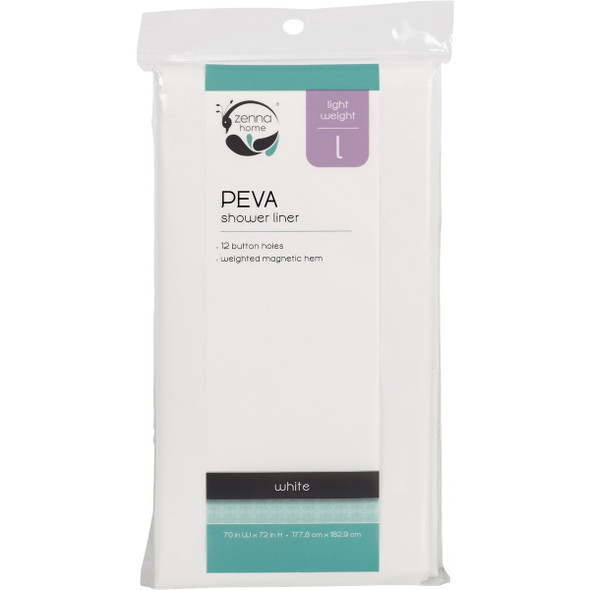 Zenith Zenna Home 70 In. x 72 In. White Lightweight PEVA Shower Curtain Liner