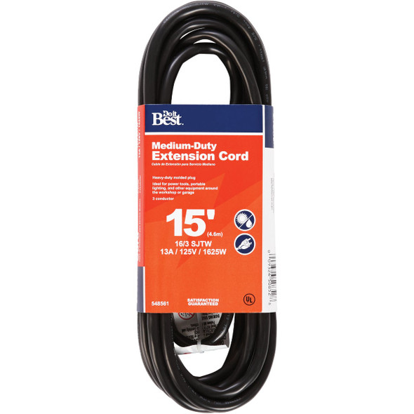 Do it Best 15 Ft. 16/3 Abrasion Resistant Extension Cord OU-JTW163-15-BL