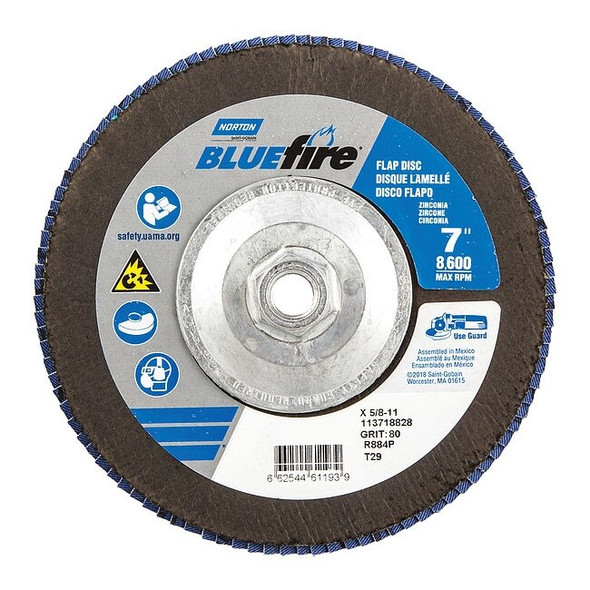 Norton Abrasives Flap Disc,7 In x 80 Grit,5/8-11 66254461193