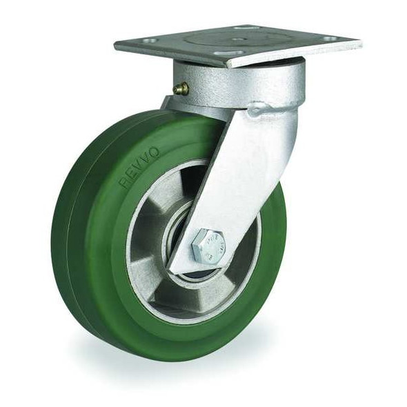 Kingpinless Plate Caster,Swivel,Rubber,8 in,880 lb