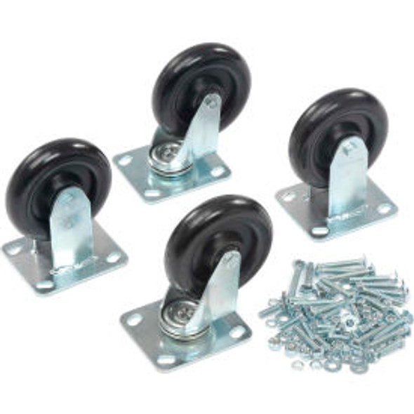 Global Industrial 5"" x 1-1/4"" Polyurethane Caster Kit 2 Swivel 2 Rigid
