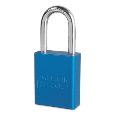 Solid Aluminum Padlock, 1/4 in dia, 1-1/2 in L x 3/4 in W, Blue