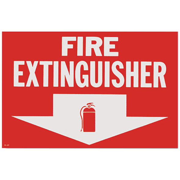 Fire Extinguisher w/ Arrow Vinyl Sign, Self-Adhesive, 1/Each