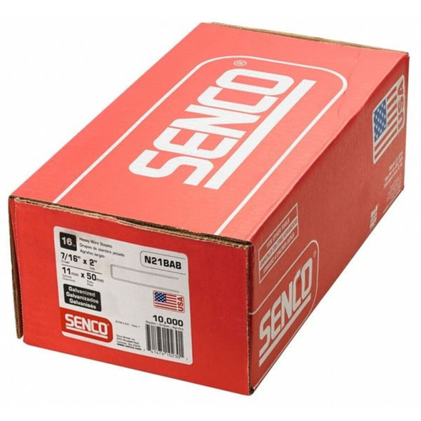 Senco Staples, 16 ga, Standard Crown, 2 in Leg L, Steel, 10000 PK N21BAB
