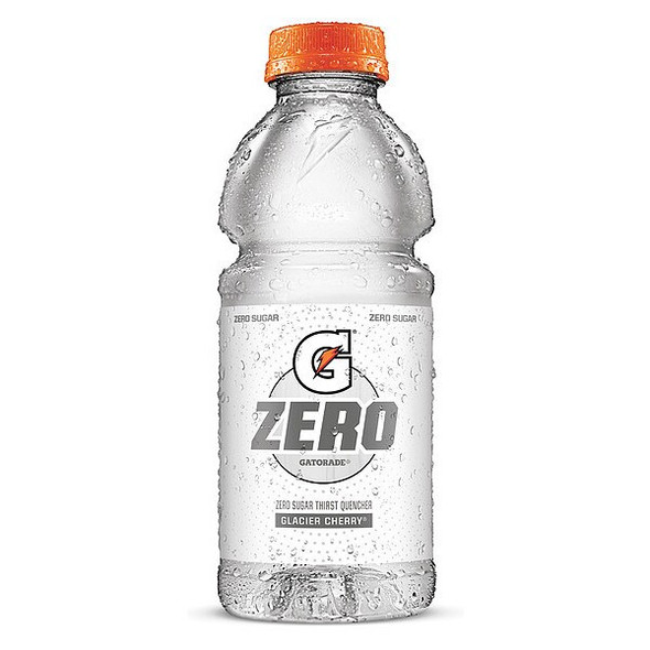 G Zero Sports Drink, Sugar Free, 20 oz ready to drink, Glacier Cherry, PK24