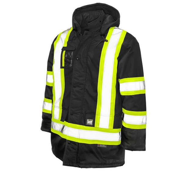 Men's Hi-Vis Safety Parka, 300D Poly Oxford with PU Coating, Black, L