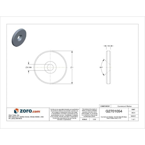 Countersunk Washer, Fits Bolt Size #8 ,Steel Black Oxide Finish, 5 PK  Z9931