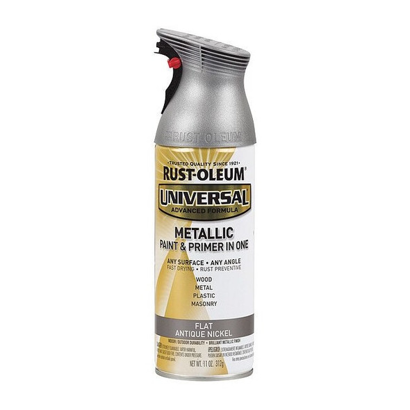 Rust-Oleum Spray Paint, Antique Nickel, Flat Metallic, Solvent, 11 oz 271474