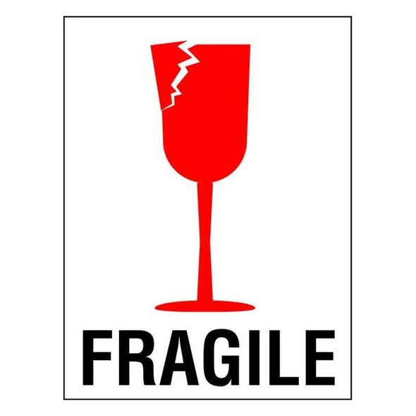 4" x 3" Adhesive Back Shipping Labels, Fragile Broken Glass, Pk500