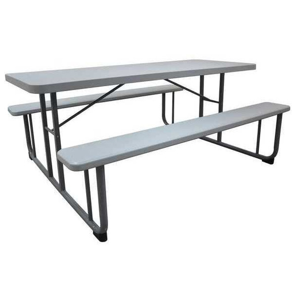 Rectangle Picnic Table, Gray, Plastic, 57 in L, 29 in H Overall Solid