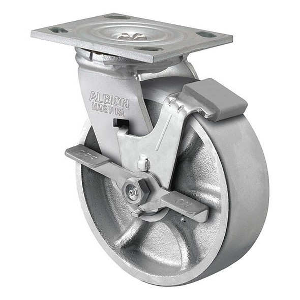 6" X 1-7/8" Cast Iron Swivel Caster, Face Brake, Loads Up To 1250 lb