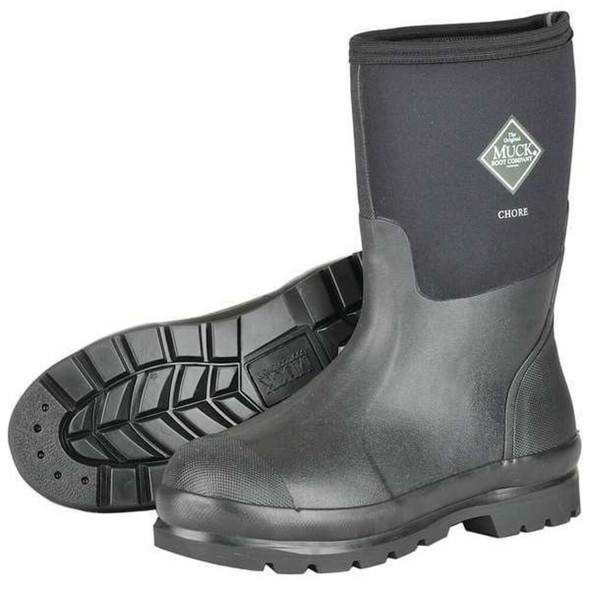 Men's Muck Chore Mid Rubber Boot, Plain Toe, 12" Height, Black, 15  CHM-000A/15