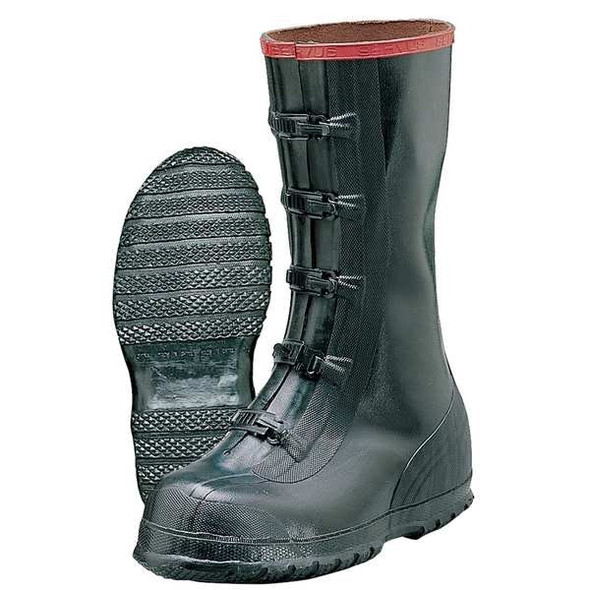 Overboots, Plain Toe, Natural Rubber, 15 in Height, Buckles Closure, Ribbed Sole, Black/Red, 12