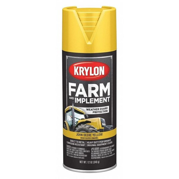 Krylon Spray Paint, John Deere Yellow, High-Gloss, Solvent, 12 oz K01934008