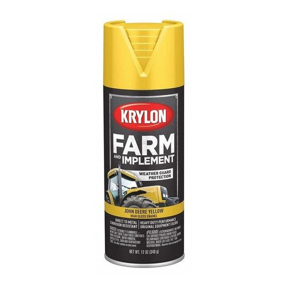 Krylon Spray Paint, John Deere Yellow, High-Gloss, Solvent, 12 oz K01934008