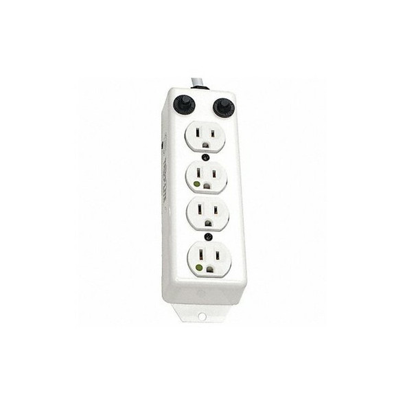 Outlet Strip, Rack Mounted, 4 5-15R-HG, 5-15P-HG, 7 ft., White