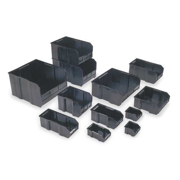 Hang & Stack Storage Bin, Polypropylene, Black, 8 in H, 11 in W, 16 in L  QUS255CO