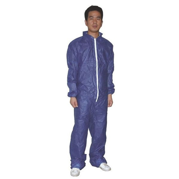 Condor Collared Disposable Coveralls, 3XL, Blue, polypropylene, zipper 26W819