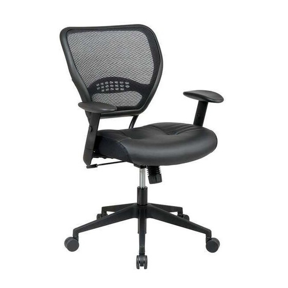 Managerial Chair Desk Chair, Adjustable Arms, 19" to 25" Height, Leather, Black
