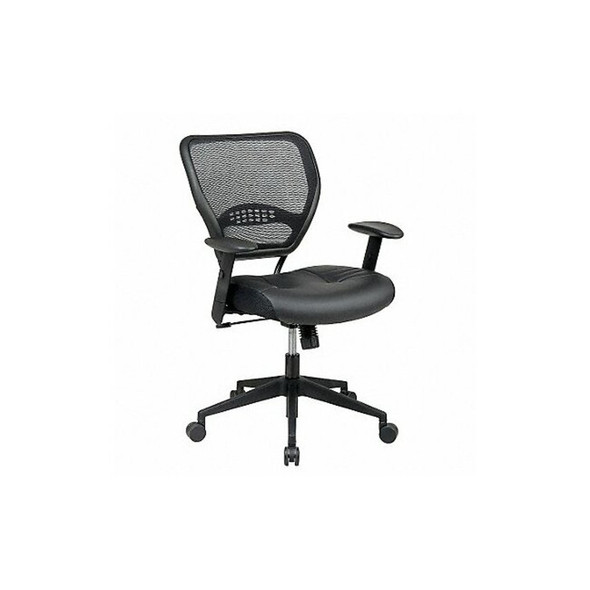 Managerial Chair Desk Chair, Adjustable Arms, 19" to 25" Height, Leather, Black
