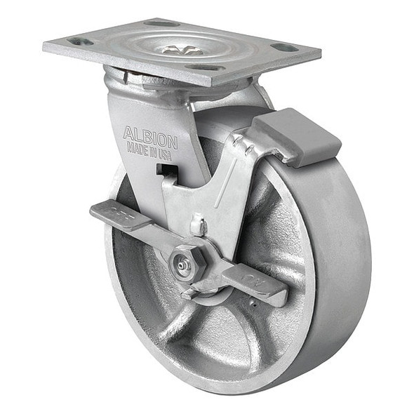 5" X 1-7/8" Cast Iron Swivel Caster, Face Brake, Loads Up To 1250 lb