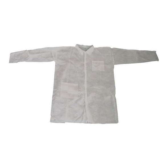 Condor Disposable Lab Coat, Polypropylene, Snaps Closure, White, 2XL, 25 PK