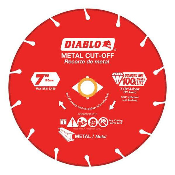 Diablo DiamondSawBlade,Diam:7",Thick:0.07" DDD070DIA101F Diablo DiamondSawBlade,Diam:7",Thick:0.07" DDD070DIA101F