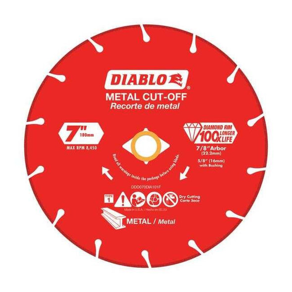 Diablo Saw Blade,7" Blade Dia.,7/8" Arbor Hole DDD070DIA101F