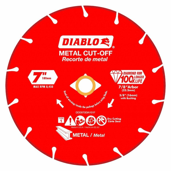 Diablo DiamondSawBlade,Diam:7",Thick:0.07" DDD070DIA101F Diablo DiamondSawBlade,Diam:7",Thick:0.07" DDD070DIA101F
