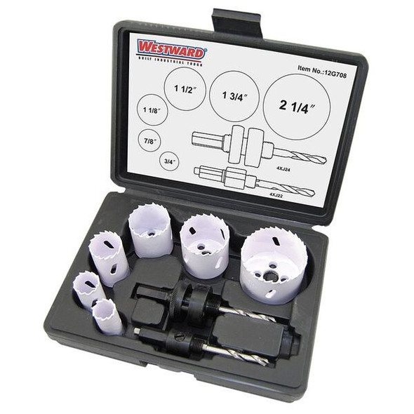 Westward Hole Saw Set, Bi-Metal, 8 Pcs 12G708
