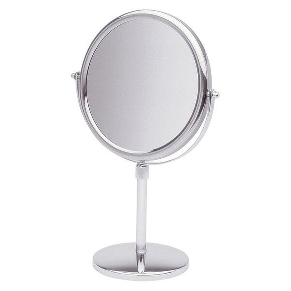 Pedestal Makeup Mirror, 9 in W, 20 in H, Chrome, Free Standing