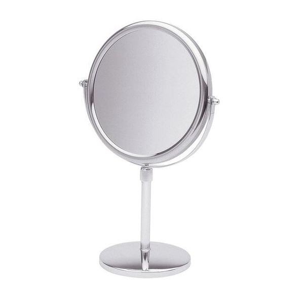 Pedestal Makeup Mirror, 9 in W, 20 in H, Chrome, Free Standing