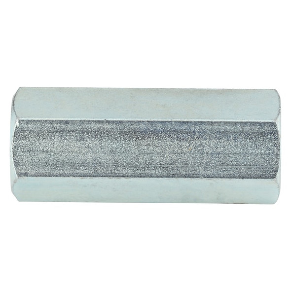 Coupling Nut, 9/16"-18, Steel, Grade 2, Zinc Plated, 2-1/8 in Lg, 13/16 in Hex Wd, 5 PK