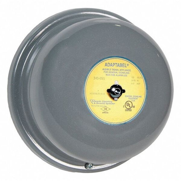 Bell, Bell, Continuous, 120V AC, 92 dB, Steel, Gray, Surface Mount