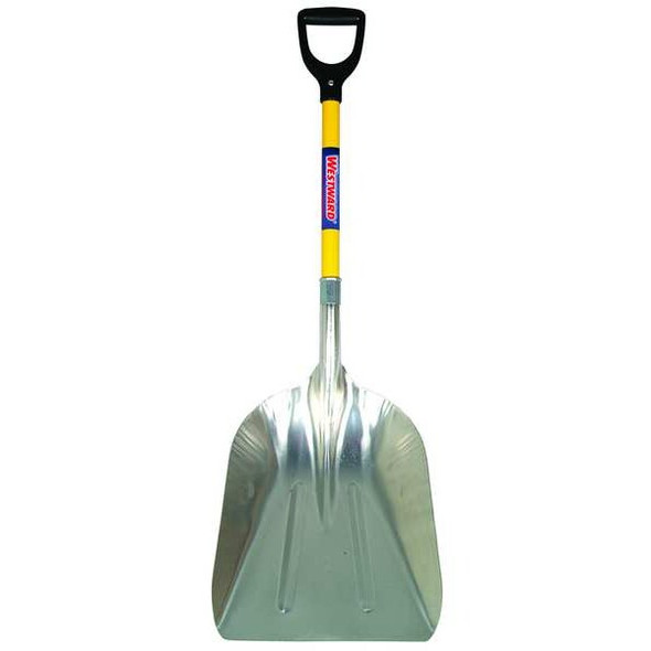 No. 12 14 ga Grain Scoop, Aluminum Blade, 26-1/4 in L, Yellow, Fiberglass Handle