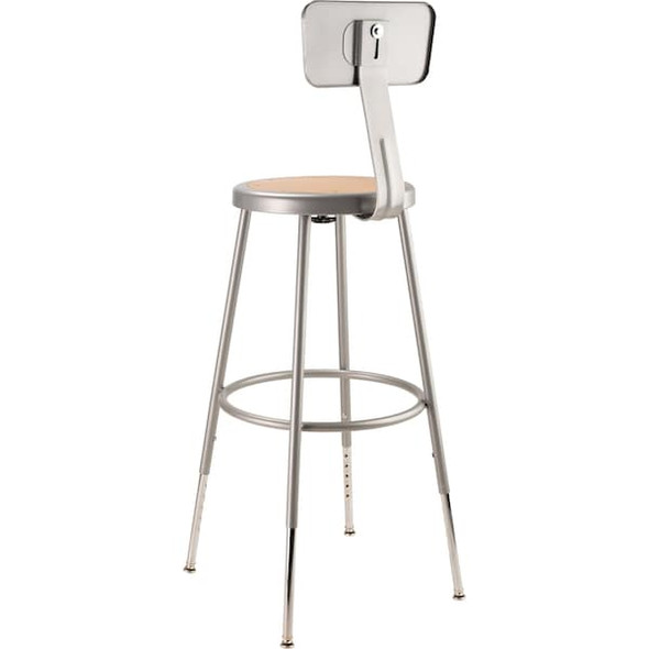 National Public Seating Round Stool with Backrest, Height 25" to 30"Gray 6224HB