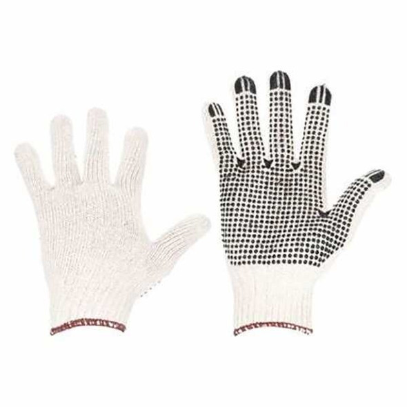 Knit Gloves, Cotton/Polyester, PVC, Palm, Knit, Beige/Black, XL, 1 PR
