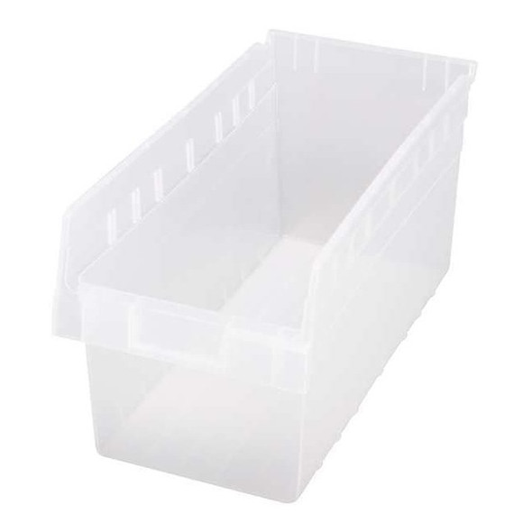 Shelf Storage Bin, Polypropylene, Clear, 8 in H, 8 3/8 in W, 17 7/8 in L