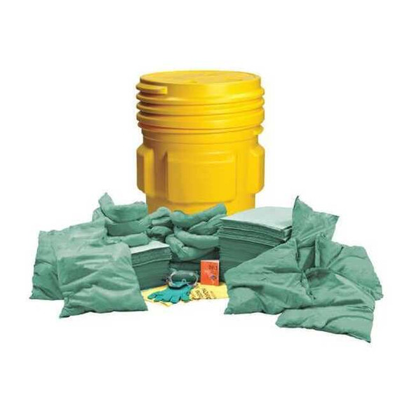 Spill Kit, 55 gal Volume Absorbed per Kit, 65 gal Capacity, Drum, Yellow
